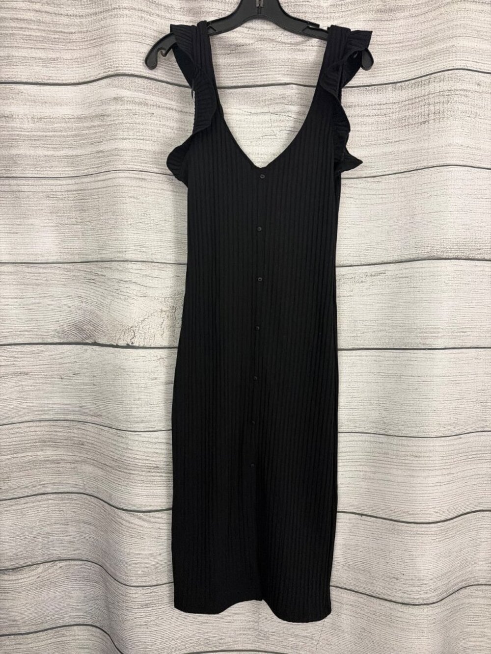 NWT Zara Ribbed Midi Dress With Ruffled Straps & Button-Down Front Size M